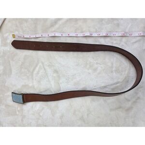 Vintage GAP Brown Leather Belt Blue Rhinestone Plaque Buckle Western Boho 37in